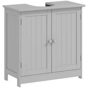 HOMCOM Under Sink Bathroom Cabinet with 2 Doors and Shelf, Pedestal Sink Bathroom Vanity Furniture, Light Gray - 1 of 4