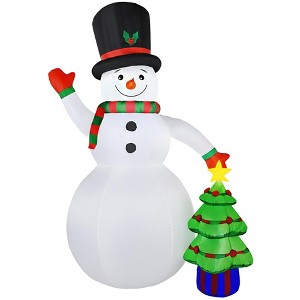 Itopfox 8FT Christmas Inflatable Snowman with Christmas Tree Colorful Rotating LED Lights Outdoor Yard Lawn Holiday Decoration 1 Piece - 1 of 4
