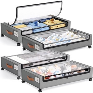 Rolling Under Bed Storage Drawers, Metal Frame Organizer with Wheels for Clothes, Blankets & Shoes, Space-Saving Design - 1 of 4