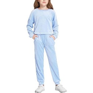 Arshiner Girls 2 Piece Outfit Sweatsuits Set Kids Velour Sweatshirts & Sweatpants Tracksuits Set for Girls - 1 of 4