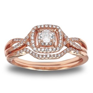 CZ Wedding Ring Set for Women Halo Engagement Ring Wedding Band Ginger Lyne Collection - 1 of 4