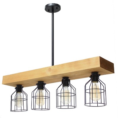 4-Light Wood Beam Pendant Brown - Lalia Home