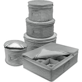 4-Piece Grey Quilted Plate & China Storage Cases