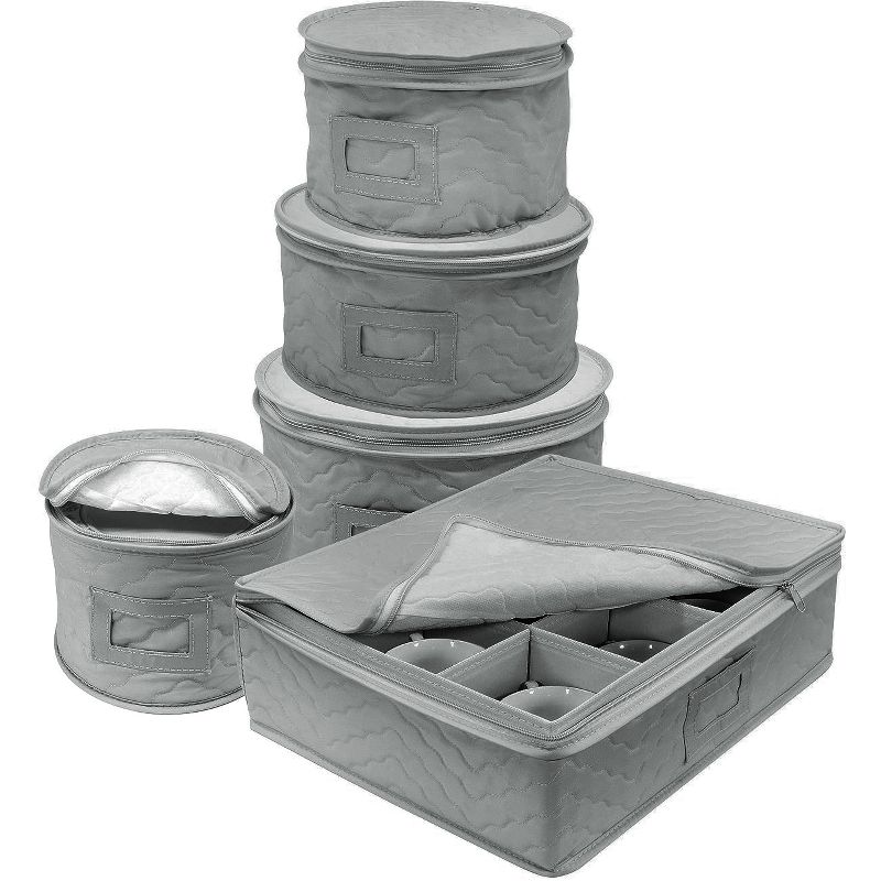 Sorbus 5-Piece Quilted Dinnerware Storage Set - for Transporting Dishes, Round Plates, Glassware, Cups, and mugs with Felt Plate Protectors, 1 of 8