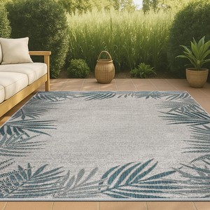 Isla Coastal Cottage Palm Frond Border Indoor/Outdoor Area Rug - JONATHAN Y - 1 of 4