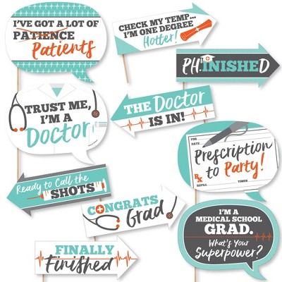 Big Dot of Happiness Funny Medical School Grad - Doctor Graduation Party Photo Booth Props Kit - 10 Piece