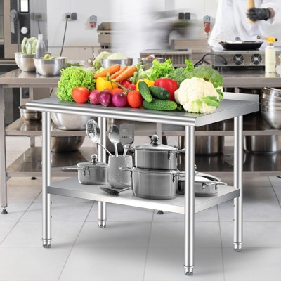 60x24 Inch Stainless Steel Work Table w/ Backsplash & Adjustable Shelf for Commercial Kitchen | Heavy Duty