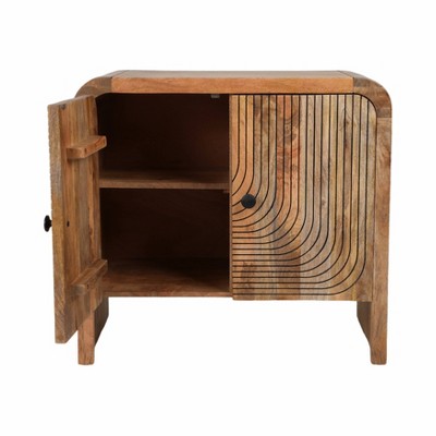 Artisan Mango Wood Carved Front Waterfall Edge Cabinet