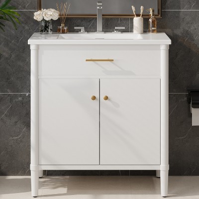 Christopher Knight Home Kachina Modern 31" Bathroom Vanity with Ceramic Sink, 2 Doors and Adjustable Shelf