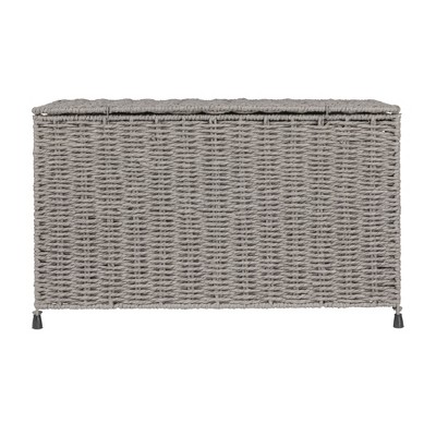 Gray Handwoven Paper Rope Storage Chest with Hinged Lid and Handles