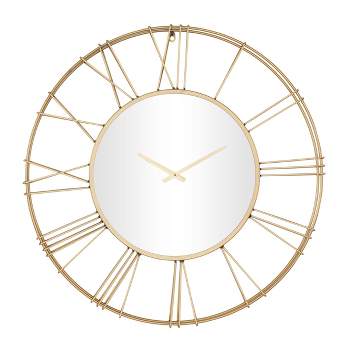 30"x30" Metal Open Frame Wall Clock with Center Mirror - Olivia & May