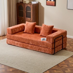Chenille Floor Sofa Bed with Pillow and Armrests, Convertible Futon Couch for Small Spaces, Foldable Sofa Sleeper for Living Room or Bedroom-Koiai - 1 of 4