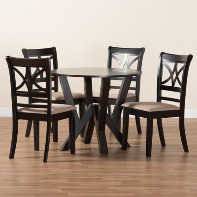 Mari Modern Beige Fabric and Dark Brown Wood 5-Piece Dining Set