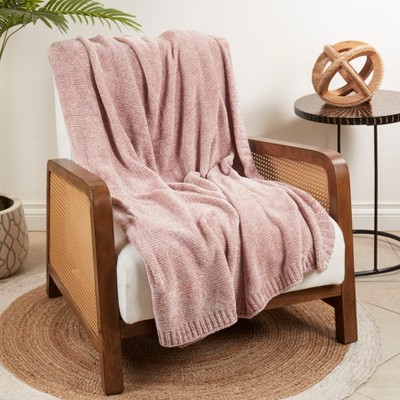 Pink Chenille Knit Throw Blanket 50" x 60"