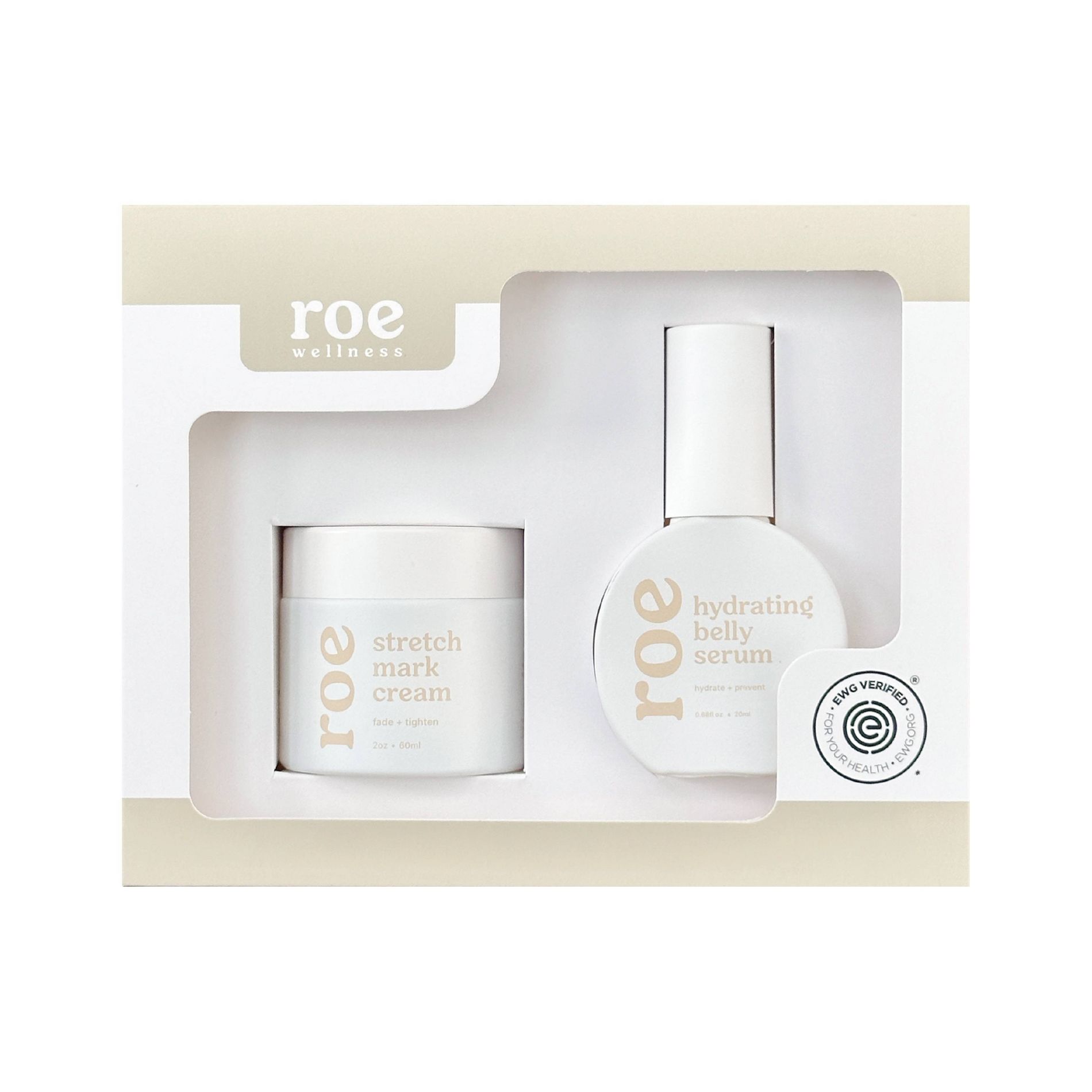 Roe Wellness Mom Care Belly Bundle Bath and Body Gift Set with Stretch Mark Cream and Hydrating Belly Serum - 2pc: Firming, Unscented, No Trial Size