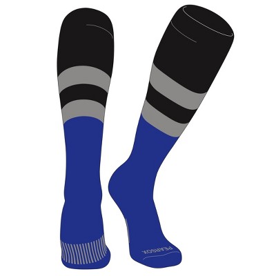 PEAR SOX Striped OTC Baseball, Softball, Football Socks (D) Black, Silver, Royal (L)
