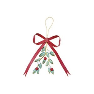 Storied Home Hanging Metal Bow and Mistletoe Wall Décor in Distressed Finish, Multicolor - 1 of 2