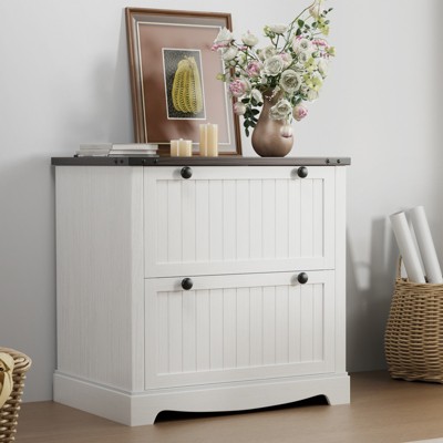 2 Drawer Farmhouse File Cabinet with Hanging File Folders for A4/Letter/Legal Size Documents ,30" Wood Lateral Filing Cabinet for Home Office
