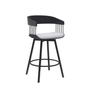 HomeRoots 27" Light Gray and Black Fabric with Metal Swivel Counter Height Bar Chair - 1 of 4
