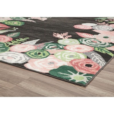 Royal Blossom Pink Onyx Floral Round Synthetic Rug
