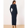 Seta T Women's Party Ruched Wrap Long Sleeve V Neck Split Hem Draped Front Bodycon Maxi Dress - 4 of 4