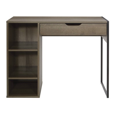 Contemporary Grey Oak 40" Home Office Desk with Drawer and Open Storage