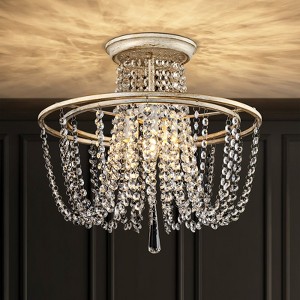 Rennnsan Zyrilla 17"W 3-Light Tiered Crystal Vintage Dimmable Flush Mount in Gold - 1 of 4
