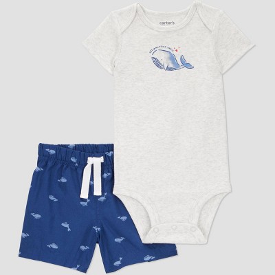 Carter's Just One You® Baby Boys' 2pc Whales Top & Bottom Set - Gray/Navy Blue
