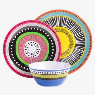 Eclectic Multi-Color Melamine Dinnerware Set for 4