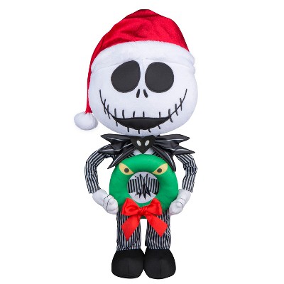 Gemmy Jack Skellington Holiday Greeter in Pinstripe Suit with Monster Wreath, Multi