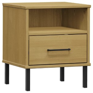 vidaXL Bedside Cabinet with Metal Legs Brown Solid Wood Pine OSLO - 1 of 4