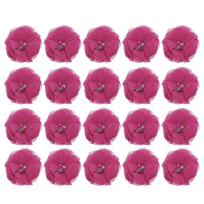 Unique Bargains Artificial Rhinestone Chiffon Flower Heads 20 Pcs Rose Red