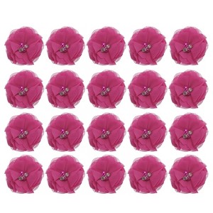 Unique Bargains Artificial Rhinestone Chiffon Flower Heads 20 Pcs Rose Red - 1 of 4