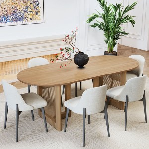 67 inch Vine Woven Oval Natural Wood Color Dining Table with 6 Dining chairs Suitable for Dining Room and Living Room - 1 of 4