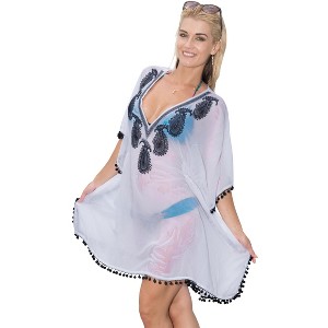 HAPPY BAY women's Vacation Casual Swim Holiday Beachwear Summer Beach Dress Short Fall Bathing Suit Cover Ups for Women Medium-Large White Solid - 1 of 4