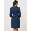 INSPIRE CHIC Women's Winter Long Sleeve Vintage Button Down Denim Shirt Dresses with Belt - 4 of 4