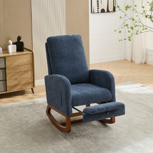 25.4"W Rocking Boucle Upholstered High Back Glider Chair with Retractable Footrest, Side Pocket and Wood Legs, 4Q- ModernLuxe - 1 of 4