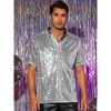 INSPIRE CHIC Men's Short Sleeves Club Party Shiny Sequin Polo Shirts - 2 of 4