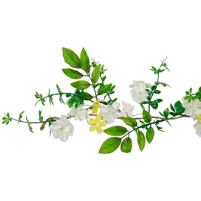 Spring Elegance 4' White and Yellow Floral Pine Garland