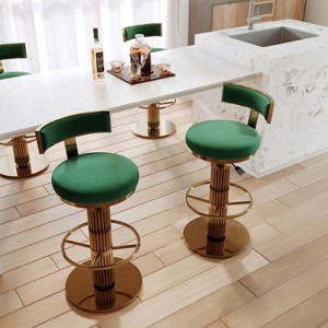 POVISON Modern Luxury Adjustable Height Swivel Velvet Fabric Bar Stools Set of 2, Green - 1 of 4