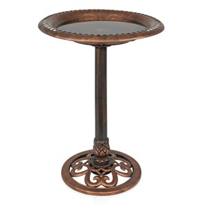 Alpine Corporation 28" Pedestal Bird Bath With Scrollwork Base & Ground Stake Bronze - 1 of 4