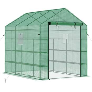 Outsunny Walk-in Greenhouse, 2-Tier Shelf Hot House, Roll Up Zipper Door, UV protective for Flowers, Herbs, Vegetables