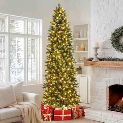 7.5FT Pencil Christmas Tree,Artificial Pre-Lit Slim Christmas Tree,Realistic Xmas Tree Artificial Holiday Decoration for Indoor and Outdoor Use