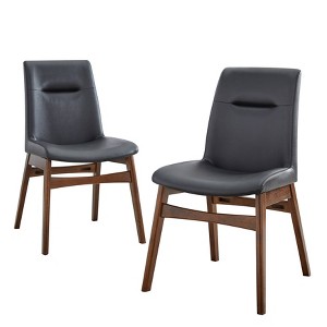 Set of 2 Vance Dining Chair Black - Buylateral: Mid Century, Vegan Leather, Rubberwood Base, Walnut Finish - 1 of 4