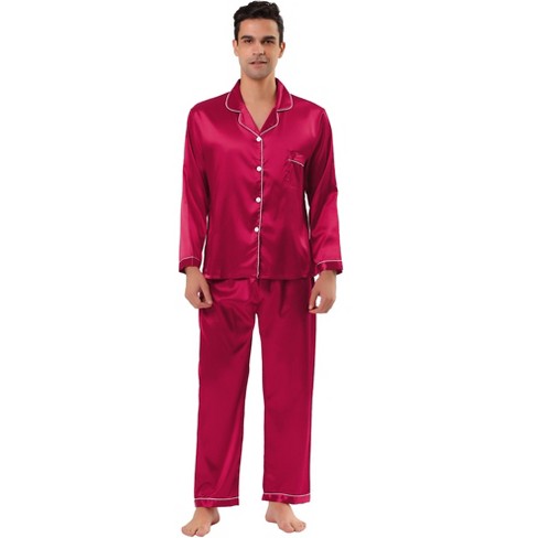 Tatt 21 Men s Satin Pajama Sets Long Sleeves Button Down Nightwear