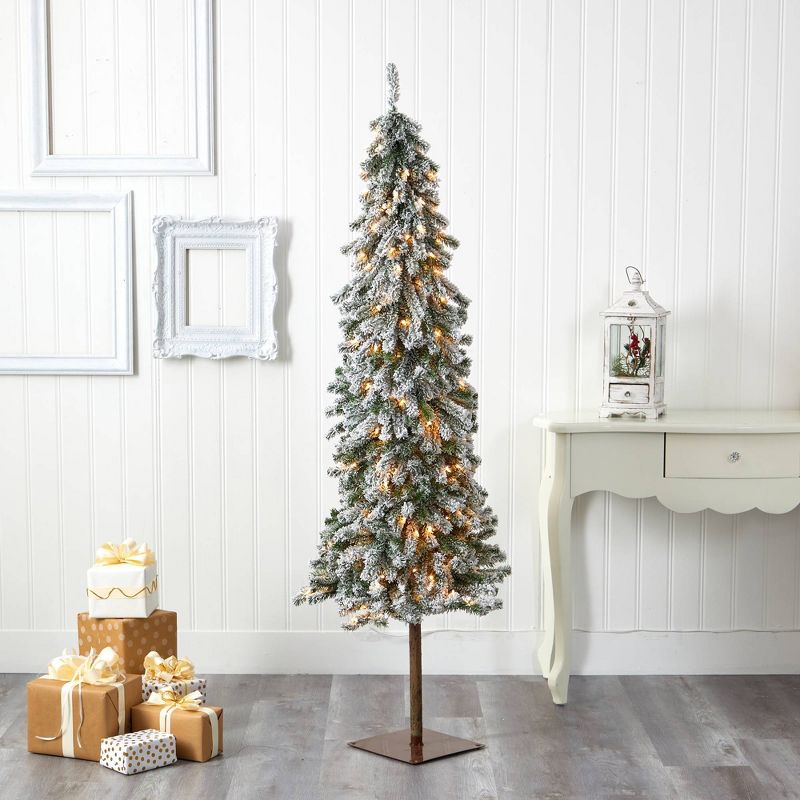 6ft Nearly Natural Pre-Lit Flocked Alpine Artificial Christmas Tree Clear Lights, 6 of 12
