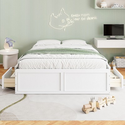 NicBex Queen Size Platform Bed Frame with 6 Drawers,Solid Wood Slats Support,Noise-Free,No Box Spring Needed,Easy Assembly,White/Espresso
