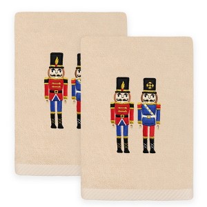 Linum Home Textiles Christmas NUTCRACKERS - Embroidered Luxury 100% Turkish Cotton Hand Towels (Set of 2) - 1 of 3