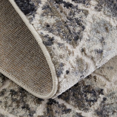 Ivory and Gray Rectangular Cotton Synthetic Area Rug