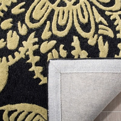 Handmade Black Wool and Viscose Tufted Rectangular Rug